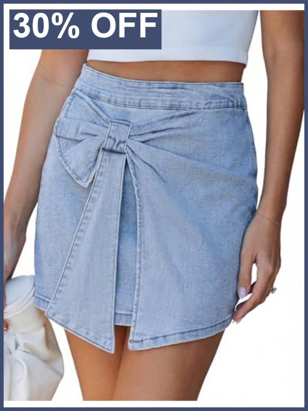High Rise Denim Skorts Women Mini Skirt Bow Stretch Built In Shorts
